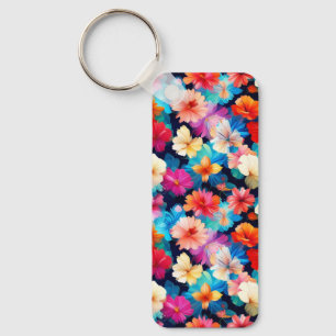 Floral Multicolored Flowers Pattern-37566 Keychain
