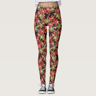 Floral multicolored sketch retro autumn  leggings