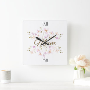 Floral Mum, Mothers Day and Birthday Gift  Square Wall Clock