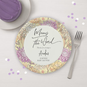 Floral Mum's the Word Surprise Baby Shower Paper Plate
