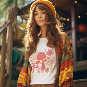 Floral & Mushroom Black T-Shirt