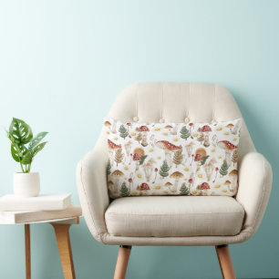 Floral Mushroom Cottagecore Pattern Lumbar Pillow
