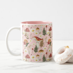Floral Mushroom Cottagecore Pattern  Two-Tone Coffee Mug