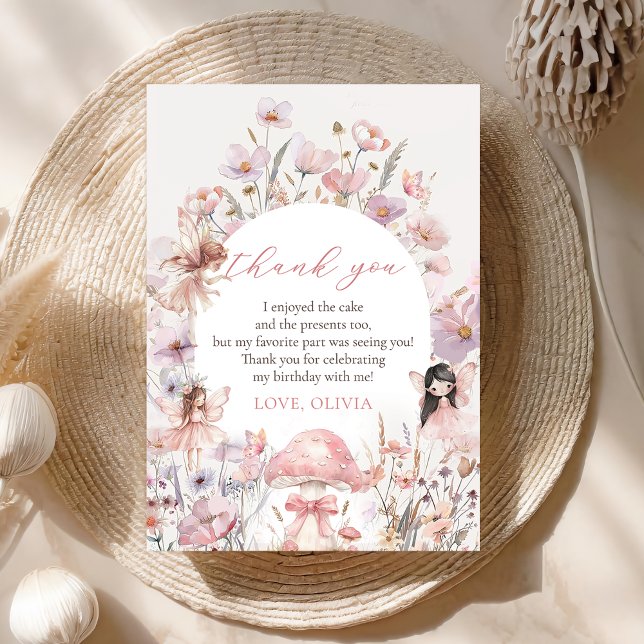 Floral Mushroom Fairy First Birthday Thank You Card (Creator Uploaded)
