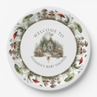 Floral Mushrooms Fairy Welcome Baby Girl Shower Paper Plate