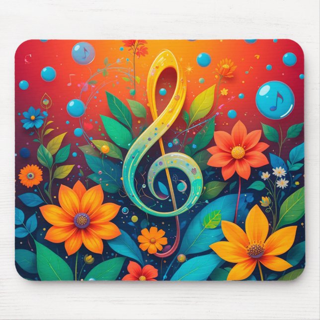 🎵 Floral Music Note Creative Workspace Mouse Pad (Front)