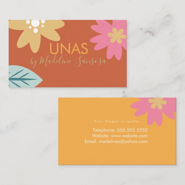 Floral Nail Technician Orange Business Card (Front/Back)