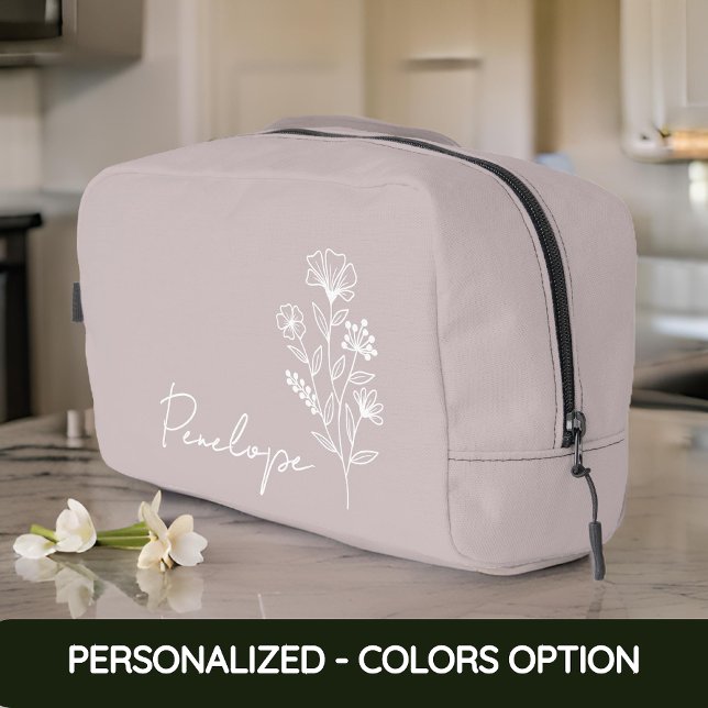 Floral name bag, Makeup organizer bag, Custom gift Dopp Kit (gift for mom, gift for bridesmaid, gift for grandma, gift for her, christmas gift for her, mom gift)