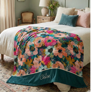 Floral Name Fleece Blanket