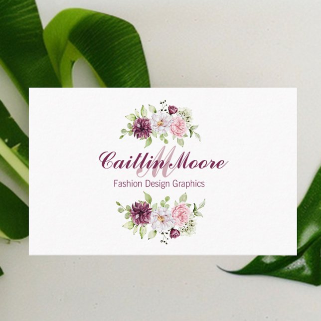 Floral Name & Monogram QR Code Business Card (Creator Uploaded)