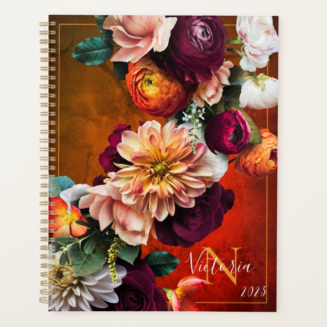Floral Name Rustic Texture Planner (Front)