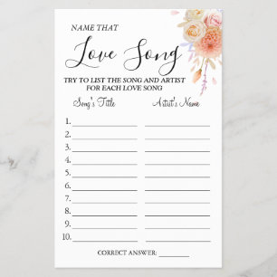 Floral Name that love song shower game card