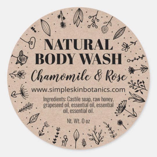 Floral Natural Homemade Body Wash Labels Zazzle.ca