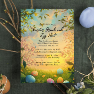 Floral nature and Easter Brunch and egg hunt Invitation