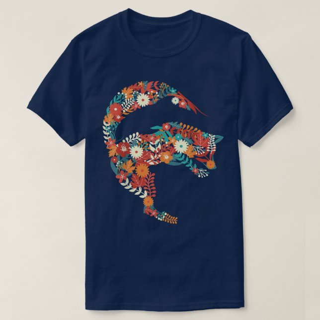 Floral Nature Flowers in Cute Fox Shape - Fox T-Sh T-Shirt (Design Front)