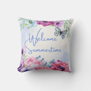 Floral Nature Welcome Summertime Throw Pillow