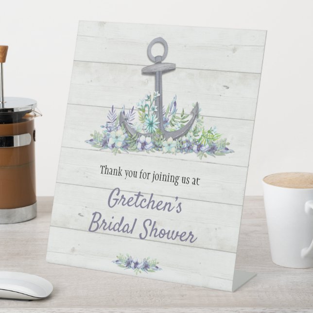 Floral Nautical Anchor Bridal Shower Pedestal Sign (In SItu)