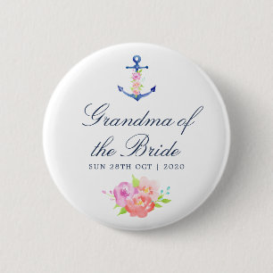 Floral Nautical Wedding Grandma of the Bride 2 Inch Round Button