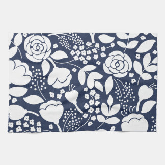 Floral navy blue and white kitchen towel