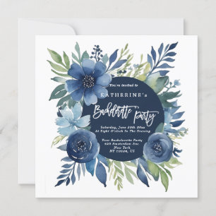 Floral Navy Blue Bachelorette Party Invitations
