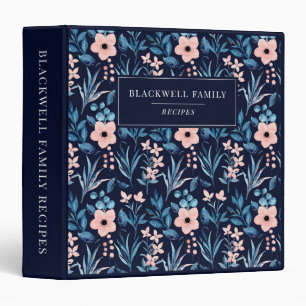 Floral Navy Blue Blush Pink Pattern Recipe Binder