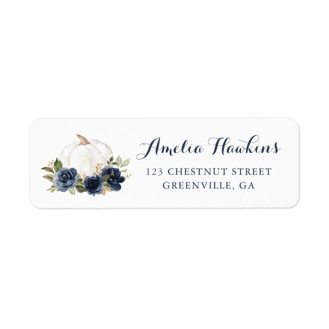 Floral Navy Blue Citrouille Automne Adresse de ret (Devant)