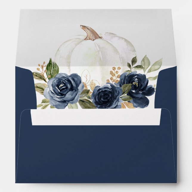 Floral Navy Blue Citrouille Green Enveloppe automn (Dos (Bas))