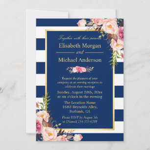 Floral Navy Blue Colour Wedding Evening Invitation
