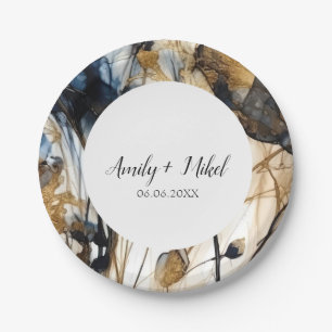 Floral Navy Blue Wedding Paper Plate