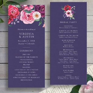 Floral Navy Blue Wedding Program