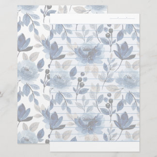 Floral Navy Blue Writing Paper Dated Lined Paper