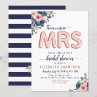 Floral Navy Blush Rose Gold Balloon Bridal Shower