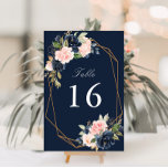 Floral Navy & blush watercolor geometric wedding Table Number<br><div class="desc">a lovely geometric floral frame with watercolor blush pink and navy blue flowers. The text and colours on this card can be personalized.</div>