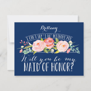 Floral Navy Bridesmaid Maid Of Honour Card