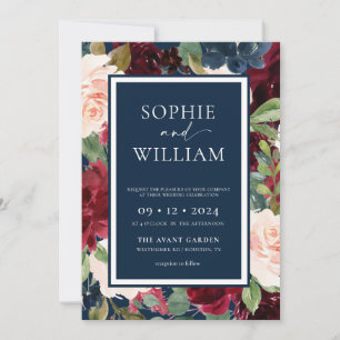 Floral Navy Burgundy Blush Faire-part de mariage