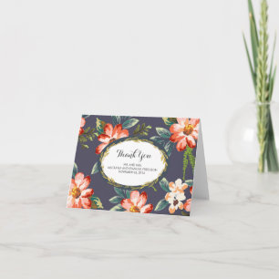 floral navy -gold wedding thank you card