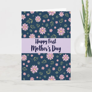 Floral Navy Mothers Day Card