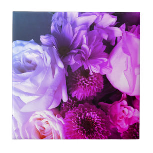 Floral navy purple pink flowers photography bold tile