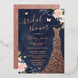 Floral Navy Rose Gold Dress Bridal Shower 