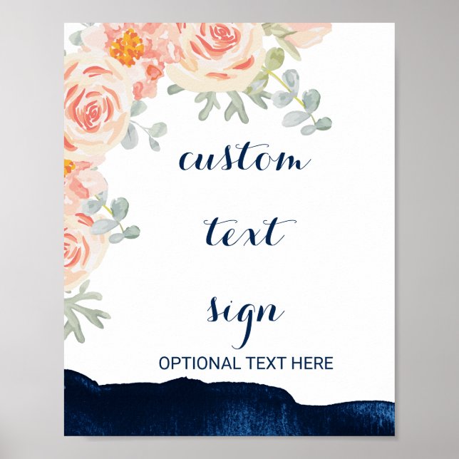 Floral & Navy Watercolor Cards & Gifts Custom Sign (Front)
