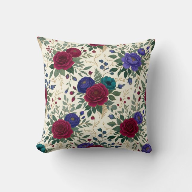 Floral Neckline & Hem Border Design Throw Pillow (Front)