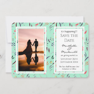 Floral NEO MINT Custom Photo IT'S HAPPENING! Save The Date