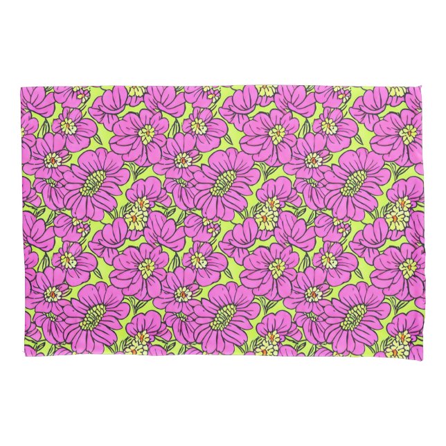 Floral Neon Pink and Yellow Daisies Pattern  Duvet Pillowcase (Front)