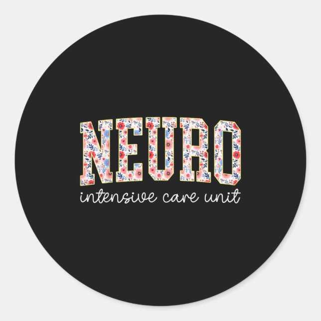 Floral Neuro Icu Nurse Brain Neuroscience Icu Nurs Classic Round Sticker (Front)
