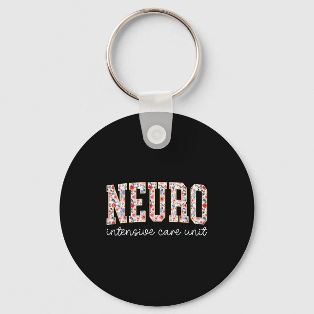 Floral Neuro Icu Nurse Brain Neuroscience Icu Nurs Keychain (Front)