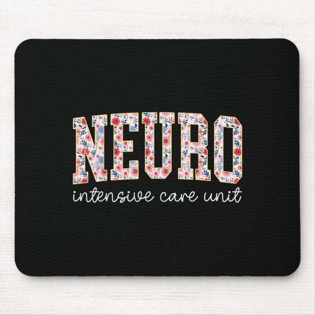 Floral Neuro Icu Nurse Brain Neuroscience Icu Nurs Mouse Pad (Front)