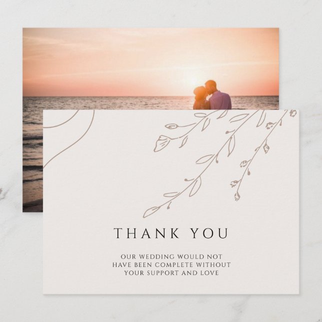 Floral Neutral Mariage Carte de remerciements avec (Devant / Derrière)
