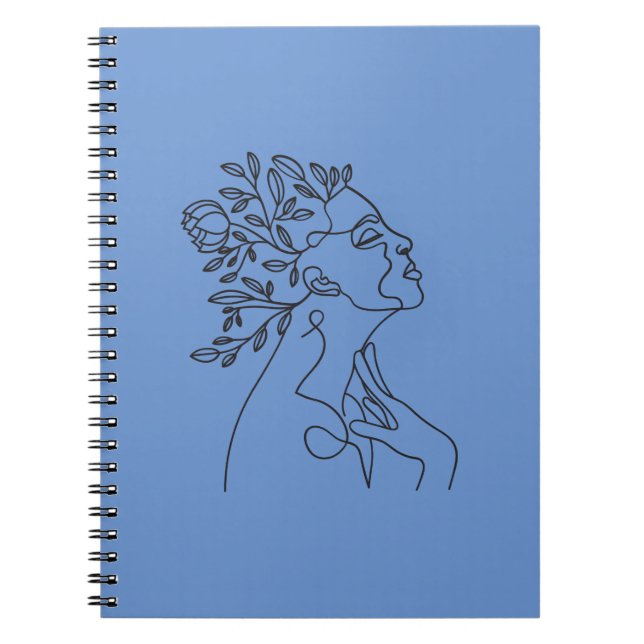 Floral Neutral Minimalist Woman Face line Art  Notebook (Front)