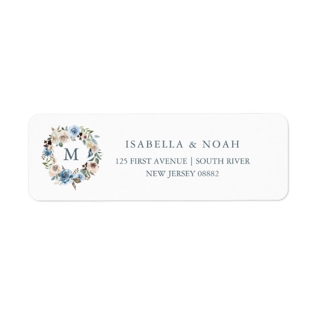 Floral neutre et bleu | Couronne et monogramme (Devant)