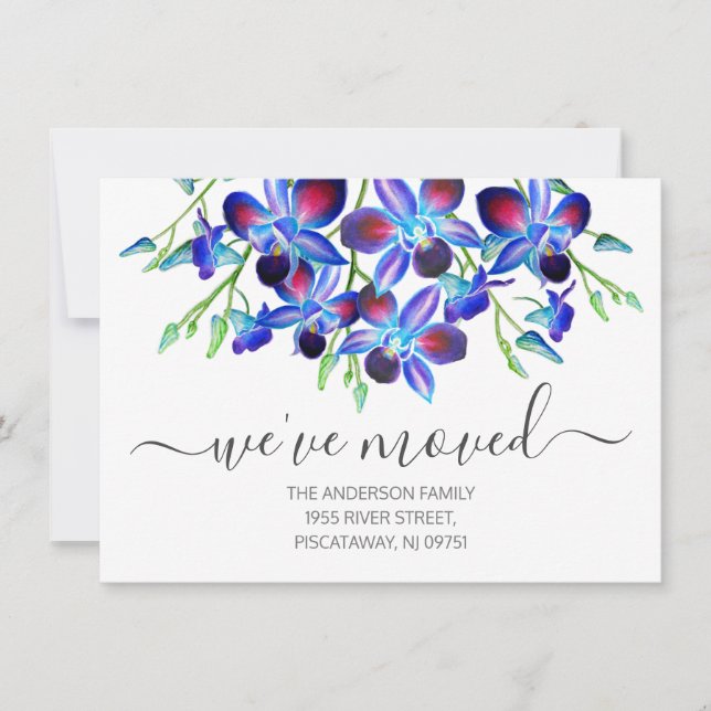 Floral New Address Blue Orchid Moving Announcement (Front)